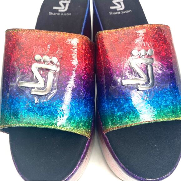 Shane Justin Rainbow Platform Glitter Sandals Size 39/ US 8.5 - Picture 4 of 9